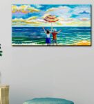 Romantic Couple on Beech Canvas Printed Painting with Wood Frame