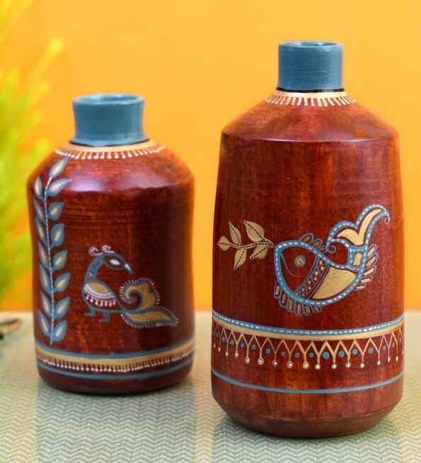 Rustic Madhubani (Set Of 2) Red Terracotta Table Vase