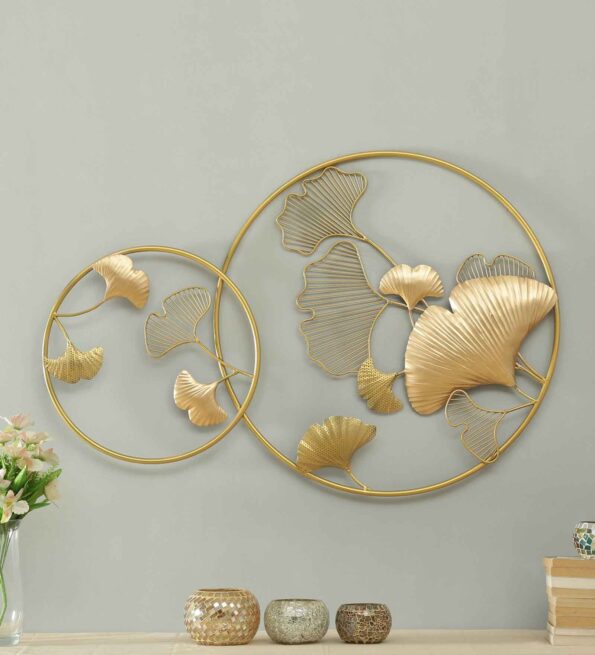 Iron Framed Ginko Leaf Wall Art In Gold