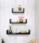 Set Of 3 Engineered Wood Floater Wall Shelf In Brown Colour