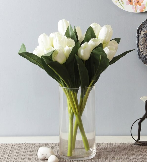 White Fabric & Plastic Decorative Tulip Bunches Artificial Flowers