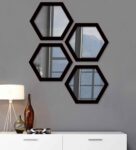 Hexagon Shape Mirror Set Of 4 In Black