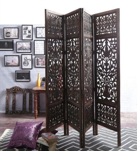 Solid Wood Naomi Room Divider In Brown Colour