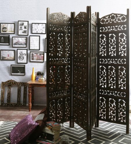 Solid Wood Kyala Room Divider In Brown Colour