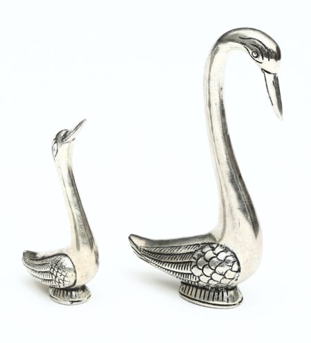 Silver Aluminium Kissing Swan Set Bird Figurine Set of 2