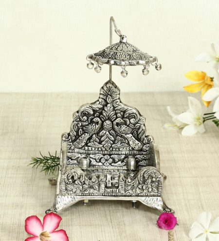 Silver Aluminium Singhasan In Metal Antique Silver Plated Idol