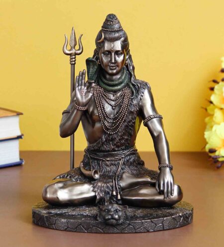 Silver Polyresin and Bronze Blessing Lord Shiva Idol