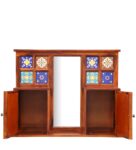 Siramika Sheesham Wood Wall Shelf With Glass Door In Honey Oak Finish