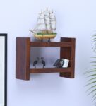 Mango Wood H Shape Wall Shelf In Brown Colour