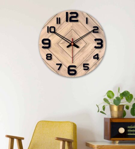 Beige MDF Square Modern Wall Clock