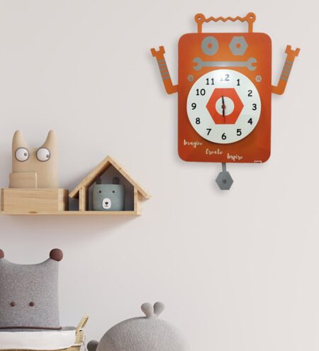 Multicolor wooden Superia Robot Kids Wall Clock