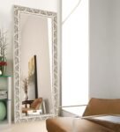 White & Gold Engineered Wood Commercial Floor Mirror