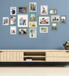 Green & White Synthetic Wood Wall In Green & Colour Set Of 18 Collage Photo Frames