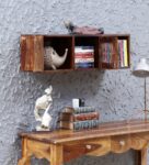 Sheesham Wood Book Shelf With Door In Provincial Teak Finish