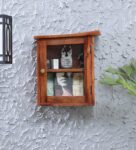 Sheesham Wood Wall Shelf With Door In Teak Finish