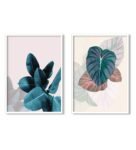 Teal Multicolour Canvas Framed Abstract Art Print Set of 2