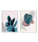 Teal Multicolour Canvas Framed Abstract Art Print Set of 2