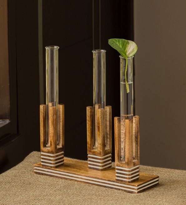 Transperent Glass Blooming Glass Trio Pillars Handpainted Desk Pot