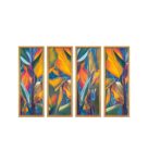 Tree Leaves Multicolour Canvas Framed Landscape Art Panel Set of 4