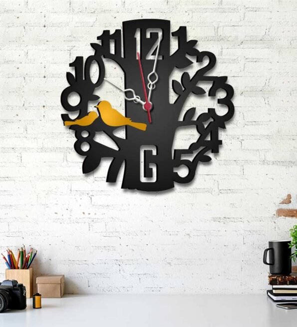 Black MDF Tree Nest Modern Wall Clock