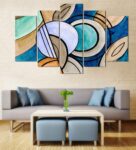 Velvet Laminated Blue Wood Unframed Abstract Art Panel Set of 5