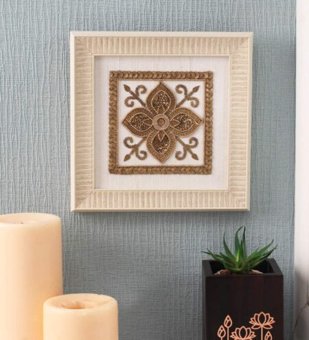 White Beads On Raw Silk 7.8 X 0.8 X 7.8 Inch Modern Paisley Framed Wall Art