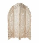 White Floral Genevieve Handcarved Wooden Room Divider Four Panels