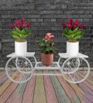 White Iron Hand Cart Shaped Planter Stand