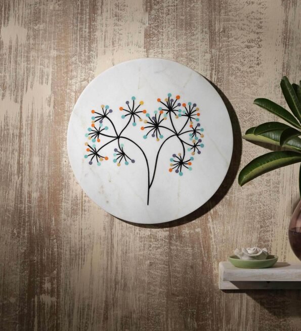 White Marble Tree Of Life Hand Painted Wall Accent