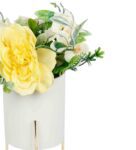 White Plastic Artificial Plant With Highly Attractive Ceramic Pot And Golden Iron Stand