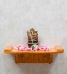Wooden Hand Painted Pooja Shelf In Natural Wood Finish