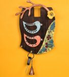 Brown Wooden With Beautiful Madhubani Art- Four Hooks Key Holder