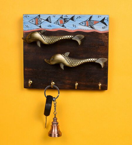 Wooden With Fish Motifs With Four Hooks Key Holder