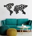 World Map Color Design In Black Wooden Wall Hangings