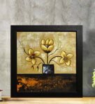 Yellow “Floral Roses Raising” Framed Original Handmade On Canvas Painting